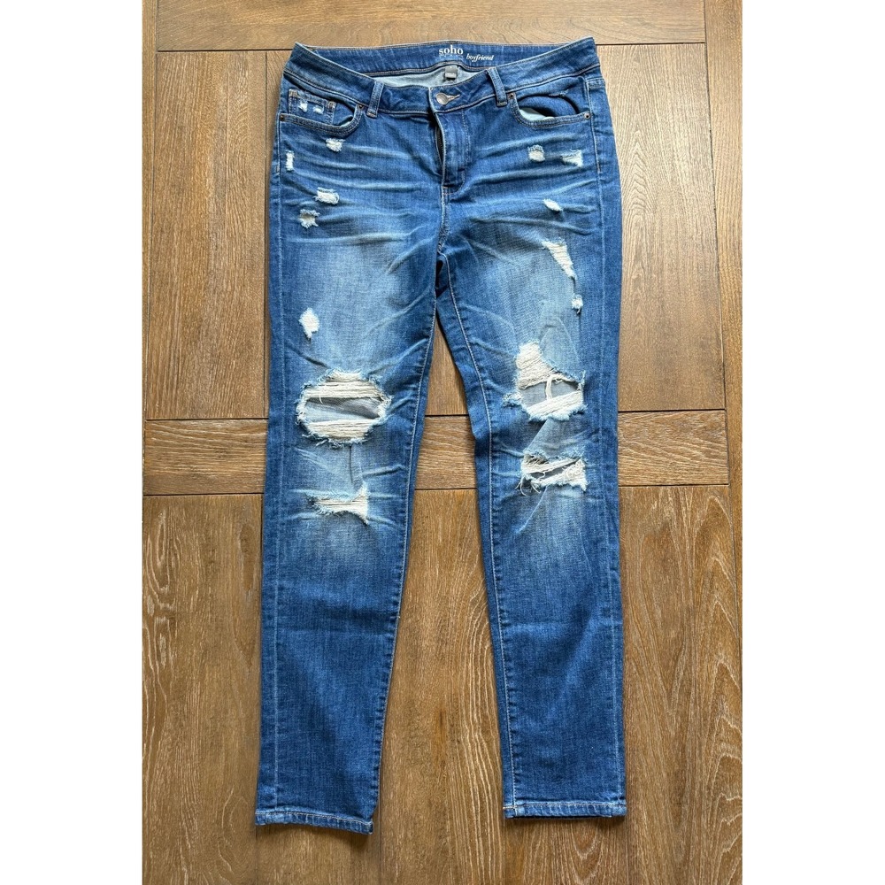 SOHO New York & Company Boyfriend Jeans Womens Size 8 Distressed Blue Denim